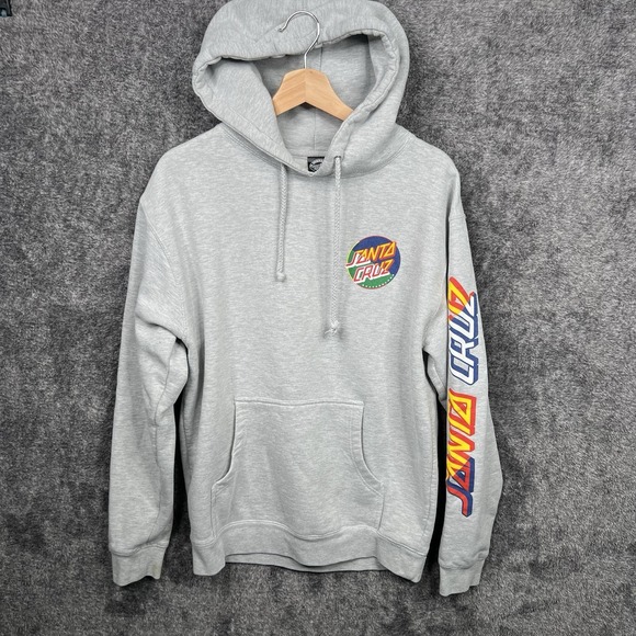 Vintage SANTA CRUZ Mens Size Medium Gray Graphic Logo Design Hoodie Sweater - Picture 1 of 12